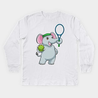 Elephant at Tennis with Tennis racket & Ball Kids Long Sleeve T-Shirt